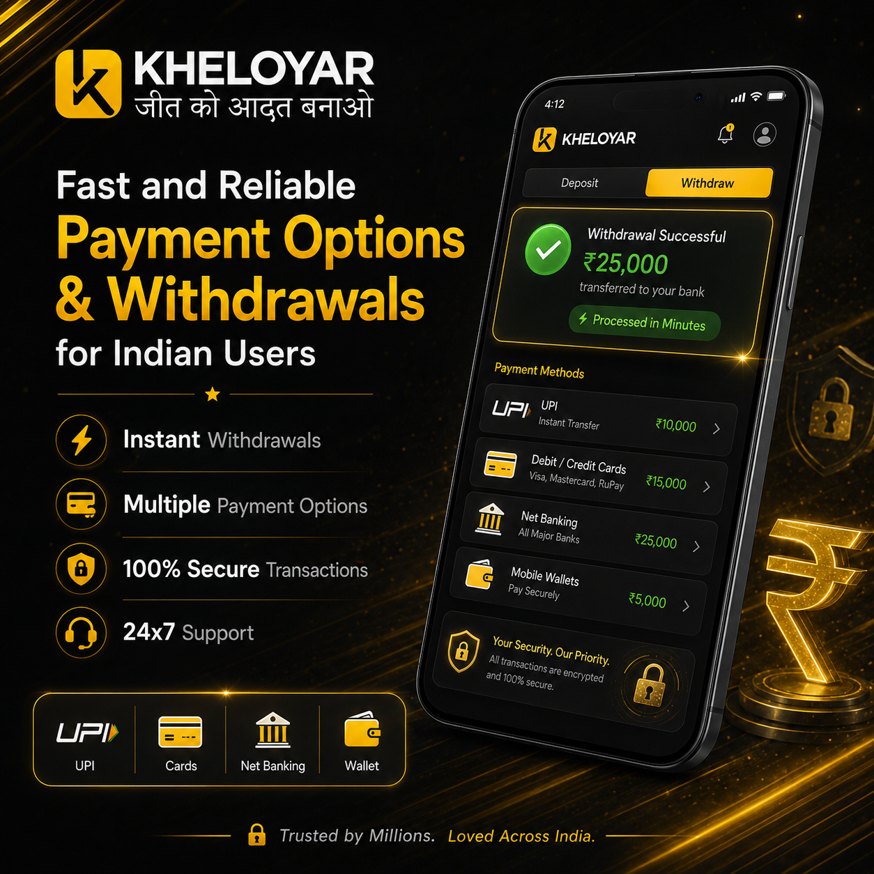 Kheloyaar Payment Options & Withdrawals for Indian Users